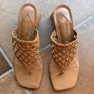 Antonio Melani "Percy" Open Weave Square Toe Block Heel Thong Style Sandals s 10